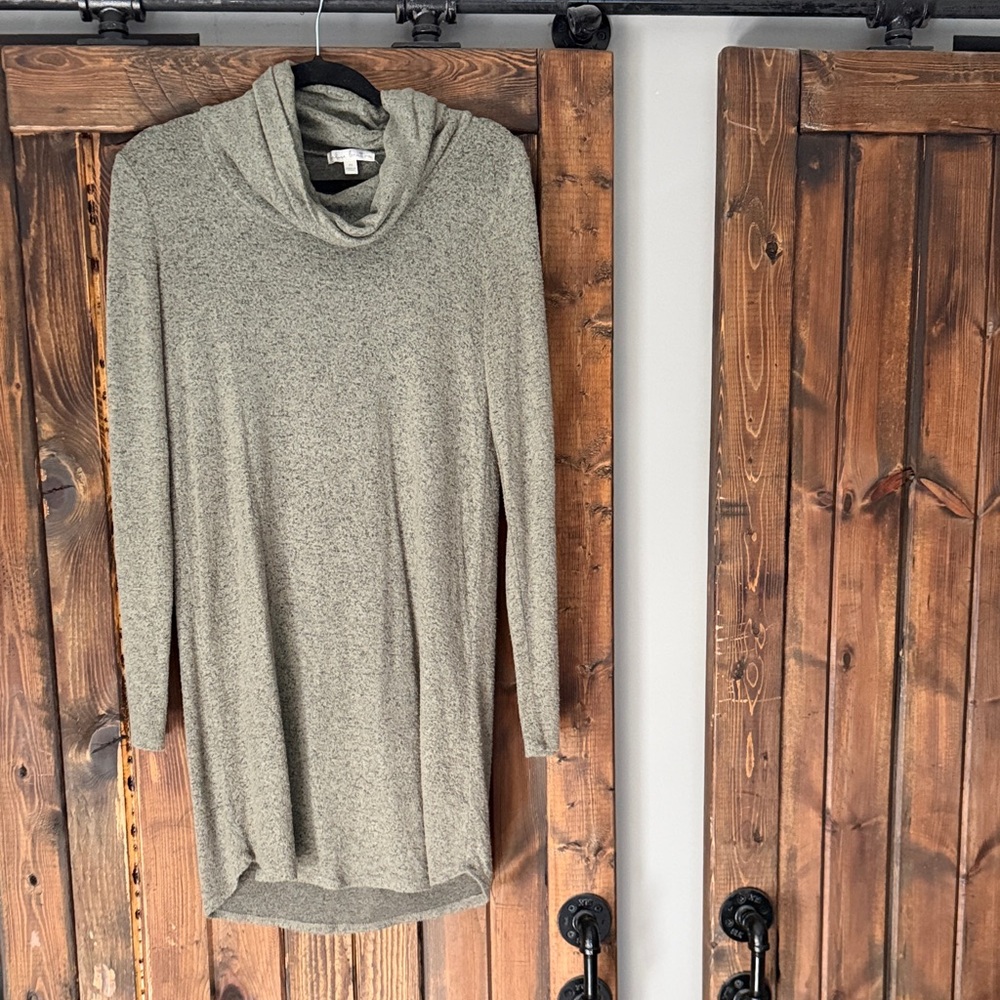 Cozy Cowl Neck Tunic Sweater Dress - Greenish